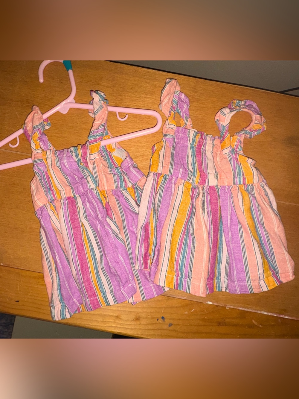 Twin set- Striped Pastel Ruffle Tank Top - Pink, Purple, Peach, Yellow